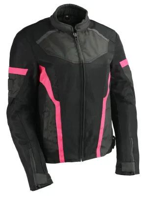 Women Black & Fuchsia Mesh Racer Jacket w/ Reflective Piping